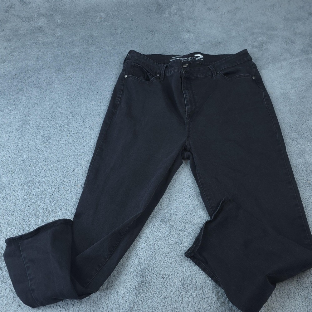 Seven7 Straight Jeans Womens 18W Black Dark Wash Stretch Denim Plus 38x27